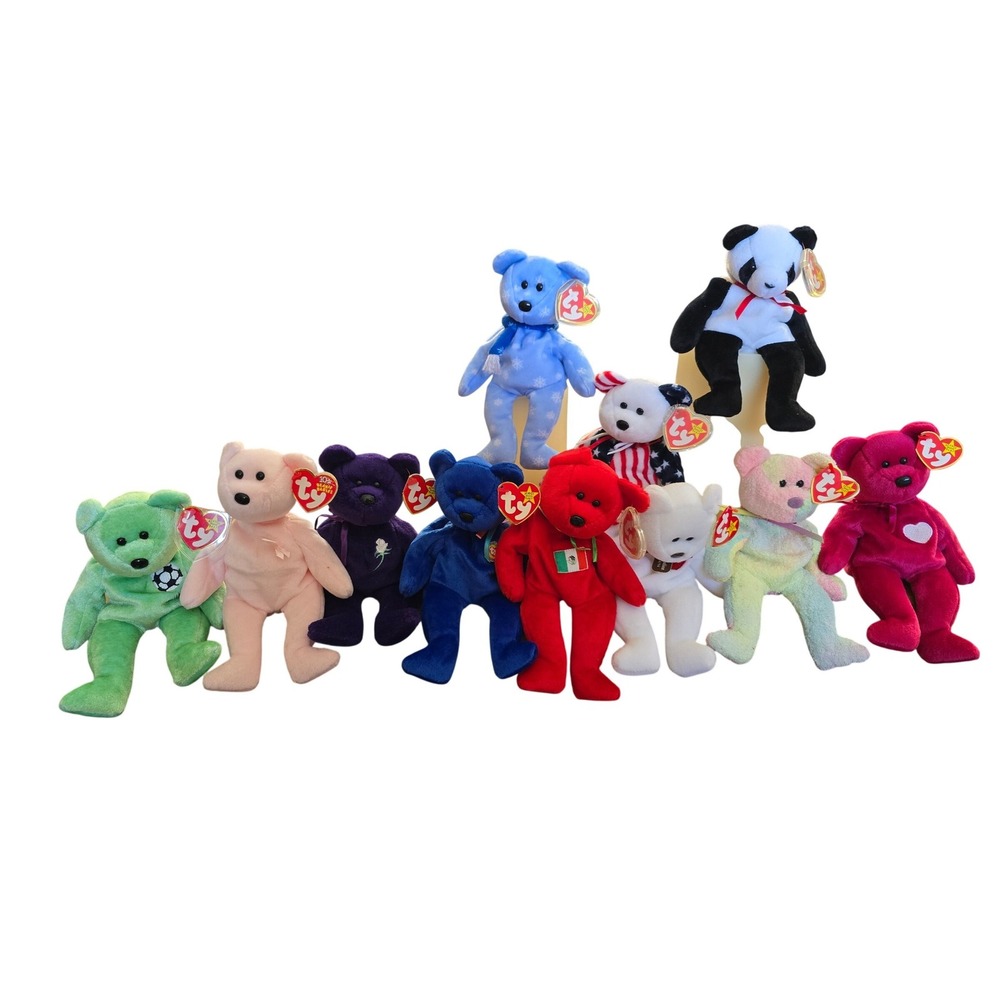Lot 11 Ty Beanie‎ Babies Bears Princess Panda Kicks Spangle Osito Signature 1999